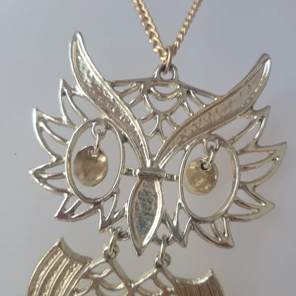 1980s XL Owl Necklace - Picture 1 of 7